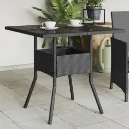 Dārza Galds Ar Stikla Virsmu, 80X80X75 Cm, Melna Pe Rotangpalma Vidaxl