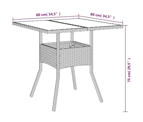 Dārza Galds Ar Stikla Virsmu, 80X80X75 Cm, Pe Rotangpalma Vidaxl