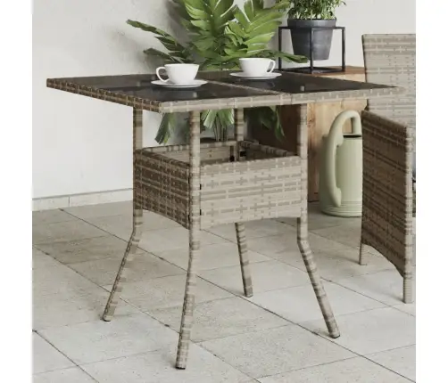 Dārza Galds Ar Stikla Virsmu, 80X80X75 Cm, Pe Rotangpalma Vidaxl