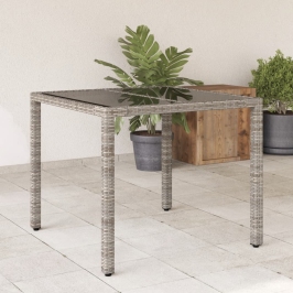 Dārza Galds Ar Stikla Virsmu, 90X90X75Cm, Pelēka Pe Rotangpalma Vidaxl