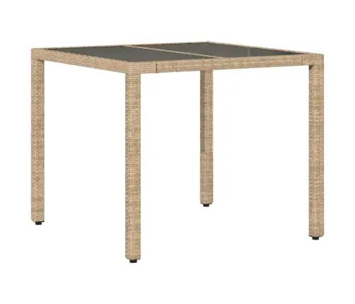 Dārza Galds Ar Stikla Virsmu, Bēšs, 90X90X75 Cm, Pe Rotangpalma Vidaxl
