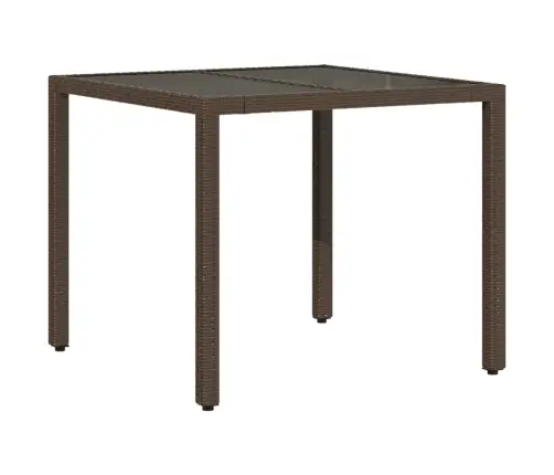 Stalas Su Stikliniu Stalviršiu, Rudas, 90X90X75cm Poliratanas Stalas Su Stikliniu Stalviršiu, Rudas, 90X90X75cm Poliratanas