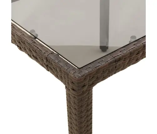 Stalas Su Stikliniu Stalviršiu, Rudas, 90X90X75cm Poliratanas Stalas Su Stikliniu Stalviršiu, Rudas, 90X90X75cm Poliratanas