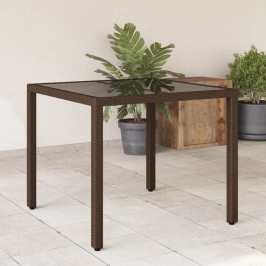 Dārza Galds Ar Stikla Virsmu, 90X90X75 Cm, Brūna Pe Rotangpalma Vidaxl