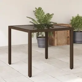 Dārza Galds Ar Stikla Virsmu, 90X90X75 Cm, Brūna Pe Rotangpalma Vidaxl