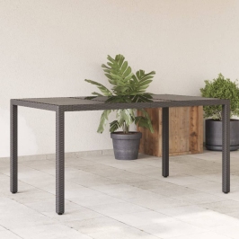 Dārza Galds, Stikla Virsma, Melns, 150X90X75 Cm, Pe Rotangpalma Vidaxl