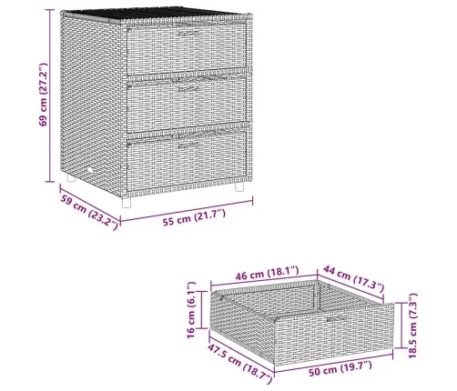 Dārza Skapis, Melns, 55X59X69 Cm, Pe Rotangpalma Vidaxl