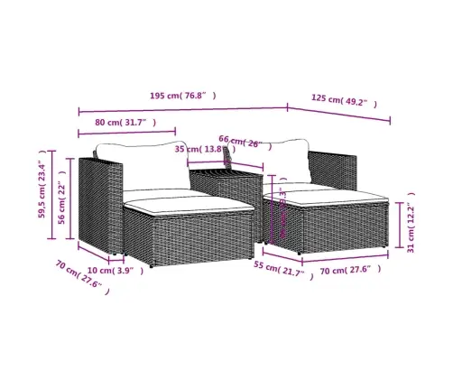 5-Osaline Aiadiivani Komplekt Patjadega, Hall , Polürotang