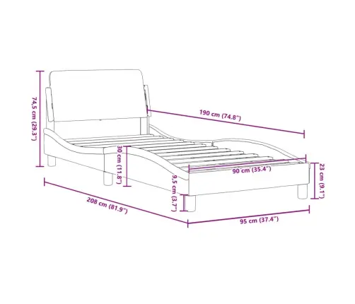 Gultas Rāmis Ar Galvgali Bez Matrača Krēmkrāsas 90X190Cm Audums Vidaxl
