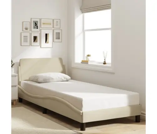 Gultas Rāmis Ar Galvgali Bez Matrača Krēmkrāsas 90X200Cm Audums Vidaxl