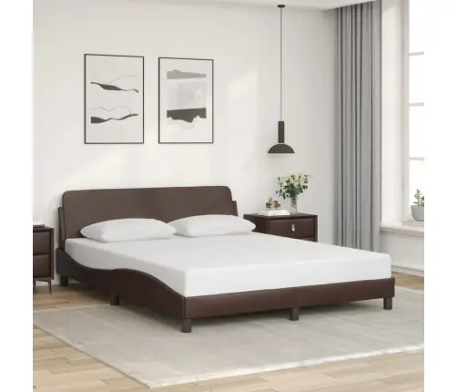 Gultas Rāmis Ar Galvgali, Brūns, 160X200 Cm, Mākslīgā Āda Vidaxl