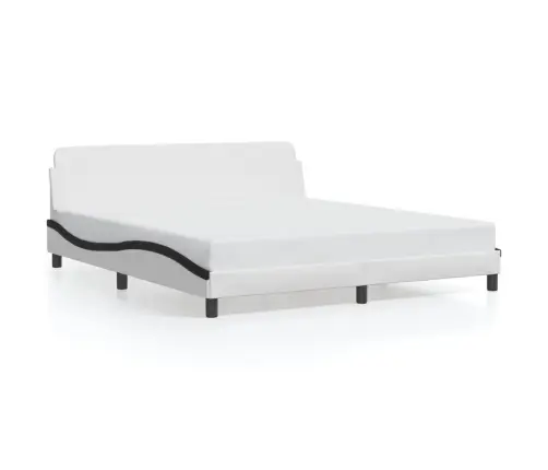 Gultas Rāmis Ar Galvgali, Balts, Melns, 180X200Cm, Mākslīgā Āda Vidaxl