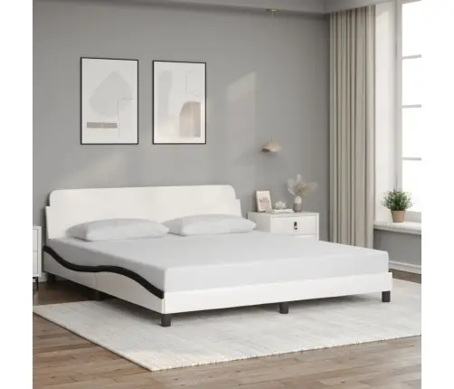 Gultas Rāmis Ar Galvgali, Balts, Melns, 180X200Cm, Mākslīgā Āda Vidaxl