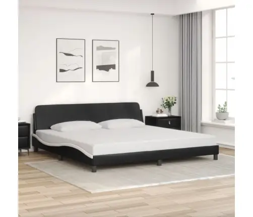 Gultas Rāmis Ar Galvgali, Melns, Balts, 200X200Cm, Mākslīgā Āda Vidaxl