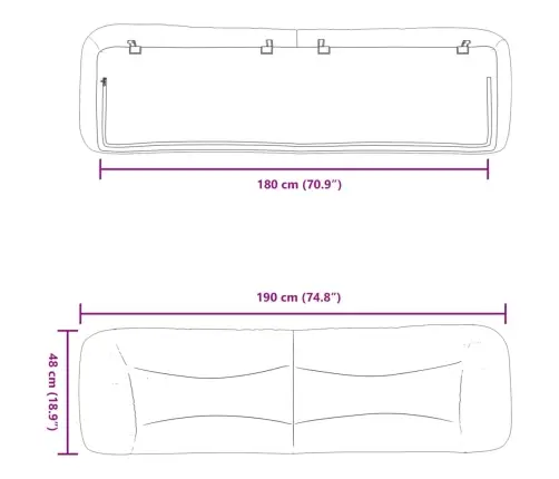 Galvgaļa Spilvens, Melns, 180 Cm, Audums Vidaxl