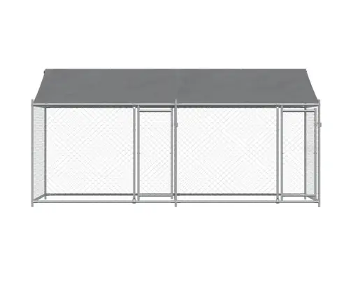 Suņu Būris Ar Jumtu Un Durvīm, Pelēks, 4X2X2 M, Cinkots Tērauds Vidaxl