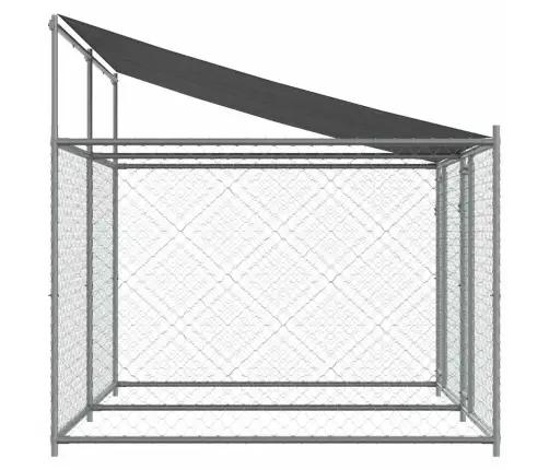 Suņu Būris Ar Jumtu Un Durvīm, Pelēks, 4X2X2 M, Cinkots Tērauds Vidaxl