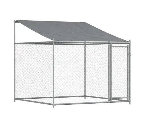Suņu Būris Ar Jumtu Un Durvīm, Pelēks, 4X2X2 M, Cinkots Tērauds Vidaxl