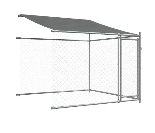 Suņu Būris Ar Jumtu Un Durvīm, Pelēks, 4X2X2 M, Cinkots Tērauds Vidaxl