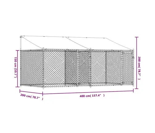 Suņu Būris Ar Jumtu Un Durvīm, Pelēks, 4X2X2 M, Cinkots Tērauds Vidaxl