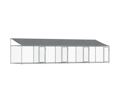 Suņu Būris Ar Jumtu Un Durvīm, Pelēks, 8X2X2 M, Cinkots Tērauds Vidaxl