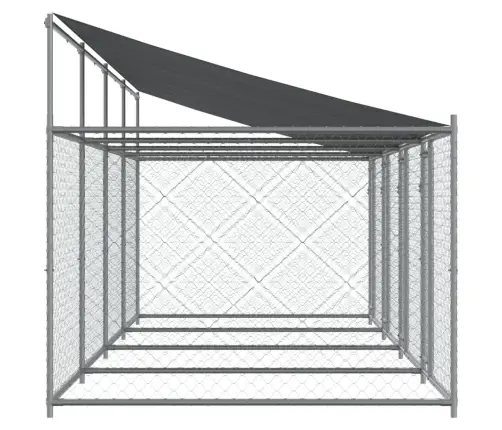 Suņu Būris Ar Jumtu Un Durvīm, Pelēks, 8X2X2 M, Cinkots Tērauds Vidaxl