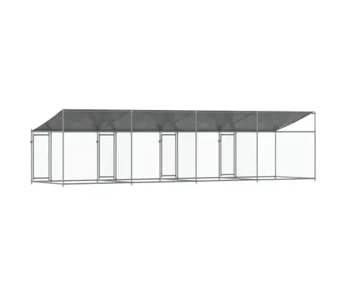 Suņu Būris Ar Jumtu Un Durvīm, Pelēks, 8X2X2 M, Cinkots Tērauds Vidaxl