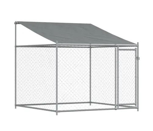 Suņu Būris Ar Jumtu Un Durvīm, Pelēks, 8X2X2 M, Cinkots Tērauds Vidaxl