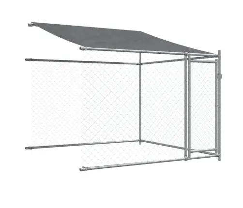 Suņu Būris Ar Jumtu Un Durvīm, Pelēks, 8X2X2 M, Cinkots Tērauds Vidaxl