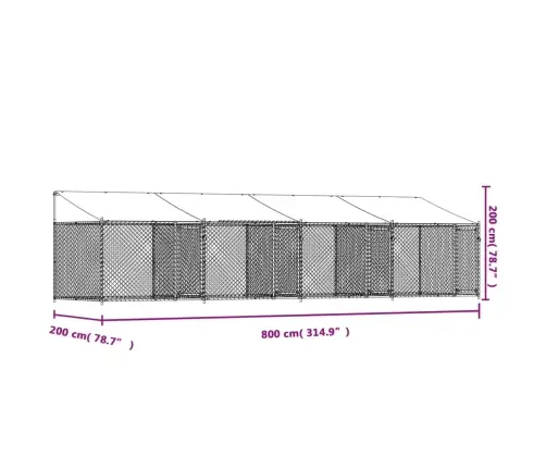 Suņu Būris Ar Jumtu Un Durvīm, Pelēks, 8X2X2 M, Cinkots Tērauds Vidaxl