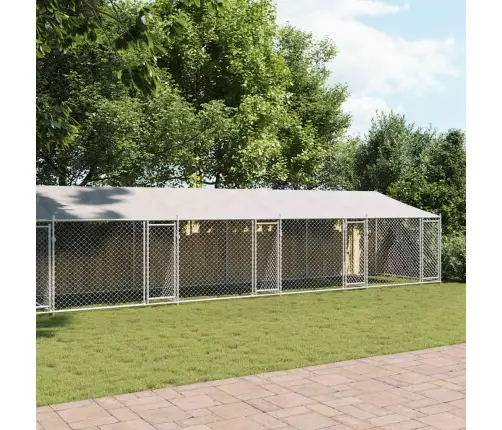 Suņu Būris Ar Jumtu Un Durvīm, Pelēks, 10X2X2M, Cinkots Tērauds Vidaxl