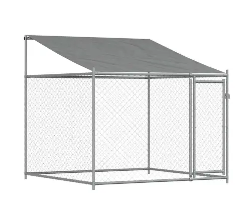 Suņu Būris Ar Jumtu Un Durvīm, Pelēks, 10X2X2M, Cinkots Tērauds Vidaxl
