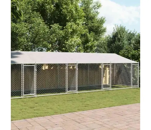 Narvas Šunims Su Stogu Ir Durimis, Pilkas, 12X2X2M, Plienas