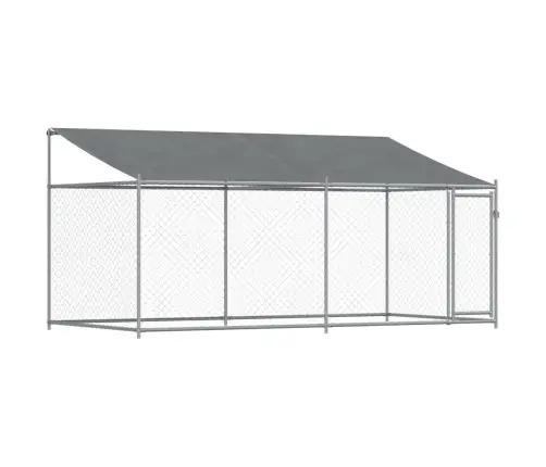 Suņu Būris Ar Jumtu Un Durvīm, Pelēks, 4X2X2 M, Cinkots Tērauds Vidaxl