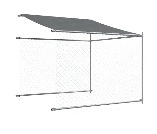 Suņu Būris Ar Jumtu Un Durvīm, Pelēks, 4X2X2 M, Cinkots Tērauds Vidaxl