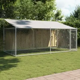 Suņu Būris Ar Jumtu Un Durvīm, Pelēks, 4X2X2 M, Cinkots Tērauds Vidaxl