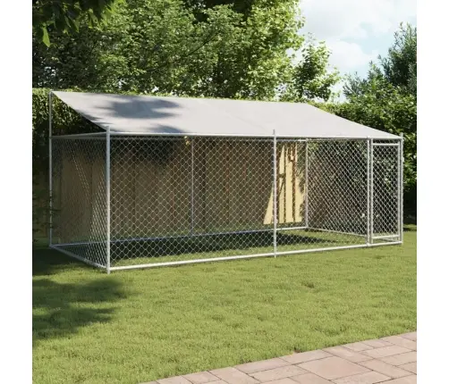 Suņu Būris Ar Jumtu Un Durvīm, Pelēks, 4X2X2 M, Cinkots Tērauds Vidaxl
