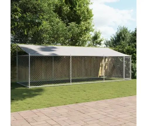 Suņu Būris Ar Jumtu Un Durvīm, Pelēks, 6X2X2 M, Cinkots Tērauds Vidaxl