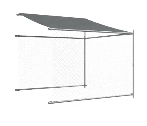 Suņu Būris Ar Jumtu Un Durvīm, Pelēks, 6X2X2 M, Cinkots Tērauds Vidaxl