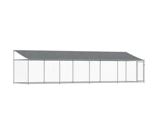 Suņu Būris Ar Jumtu Un Durvīm, Pelēks, 8X2X2 M, Cinkots Tērauds Vidaxl