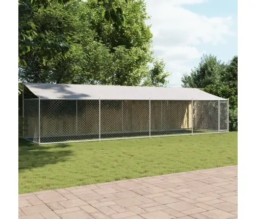 Suņu Būris Ar Jumtu Un Durvīm, Pelēks, 8X2X2 M, Cinkots Tērauds Vidaxl