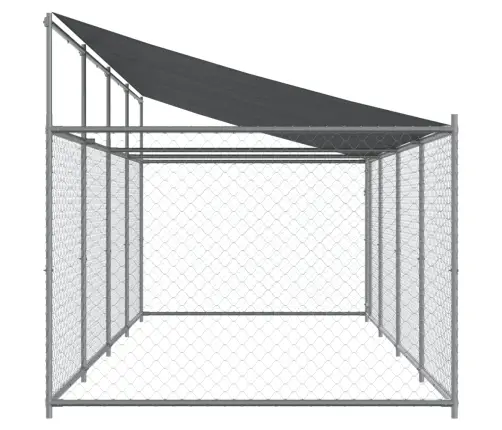 Suņu Būris Ar Jumtu Un Durvīm, Pelēks, 8X2X2 M, Cinkots Tērauds Vidaxl