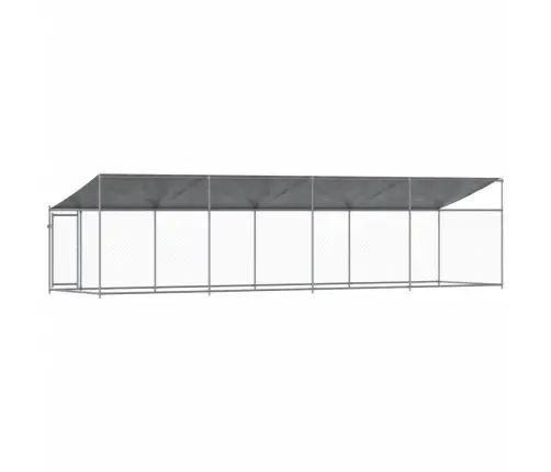 Suņu Būris Ar Jumtu Un Durvīm, Pelēks, 8X2X2 M, Cinkots Tērauds Vidaxl