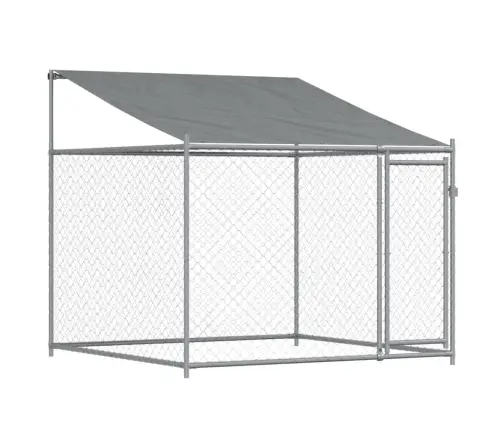 Suņu Būris Ar Jumtu Un Durvīm, Pelēks, 8X2X2 M, Cinkots Tērauds Vidaxl