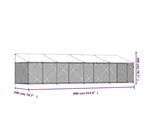 Suņu Būris Ar Jumtu Un Durvīm, Pelēks, 8X2X2 M, Cinkots Tērauds Vidaxl