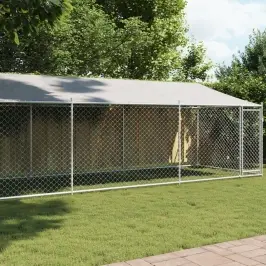 Suņu Būris Ar Jumtu Un Durvīm, Pelēks, 8X2X2 M, Cinkots Tērauds Vidaxl Suņu Būris Ar Jumtu Un Durvīm, Pelēks, 8X2X2 M, Cinkots Tērauds Vidaxl