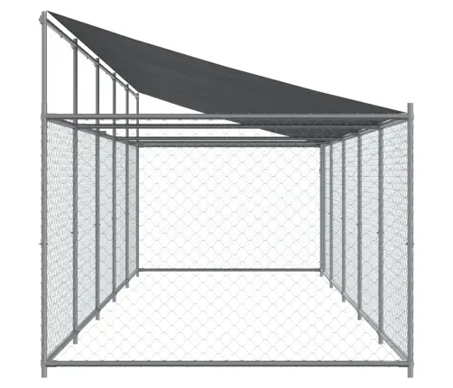 Suņu Būris Ar Jumtu Un Durvīm, Pelēks, 10X2X2M, Cinkots Tērauds Vidaxl