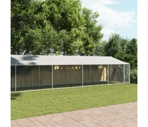 Suņu Būris Ar Jumtu Un Durvīm, Pelēks, 12X2X2M, Cinkots Tērauds Vidaxl