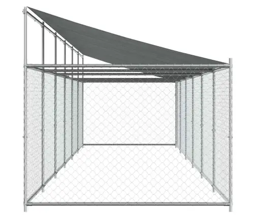 Suņu Būris Ar Jumtu Un Durvīm, Pelēks, 12X2X2M, Cinkots Tērauds Vidaxl