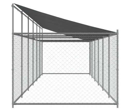 Suņu Būris Ar Jumtu Un Durvīm, Pelēks, 12X2X2M, Cinkots Tērauds Vidaxl